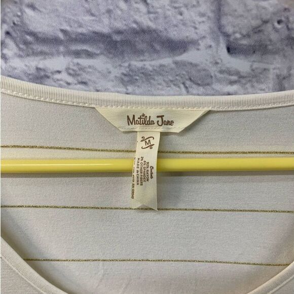 Matilda Jane Shirt Womens Medium Cream Sparkle Gold Striped Long Sleeve Scoop - Picture 3 of 5